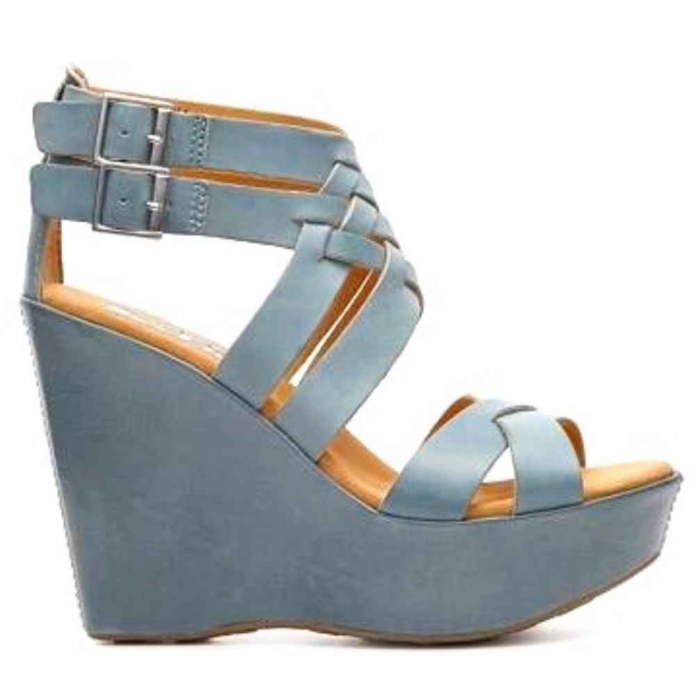 Kork-Ease CBHL12 sage green platform wedge leather sandals 38/7 fits 7.5